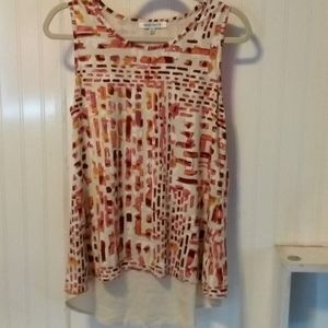 Rose +Olive orange multi sleevless top, sz M